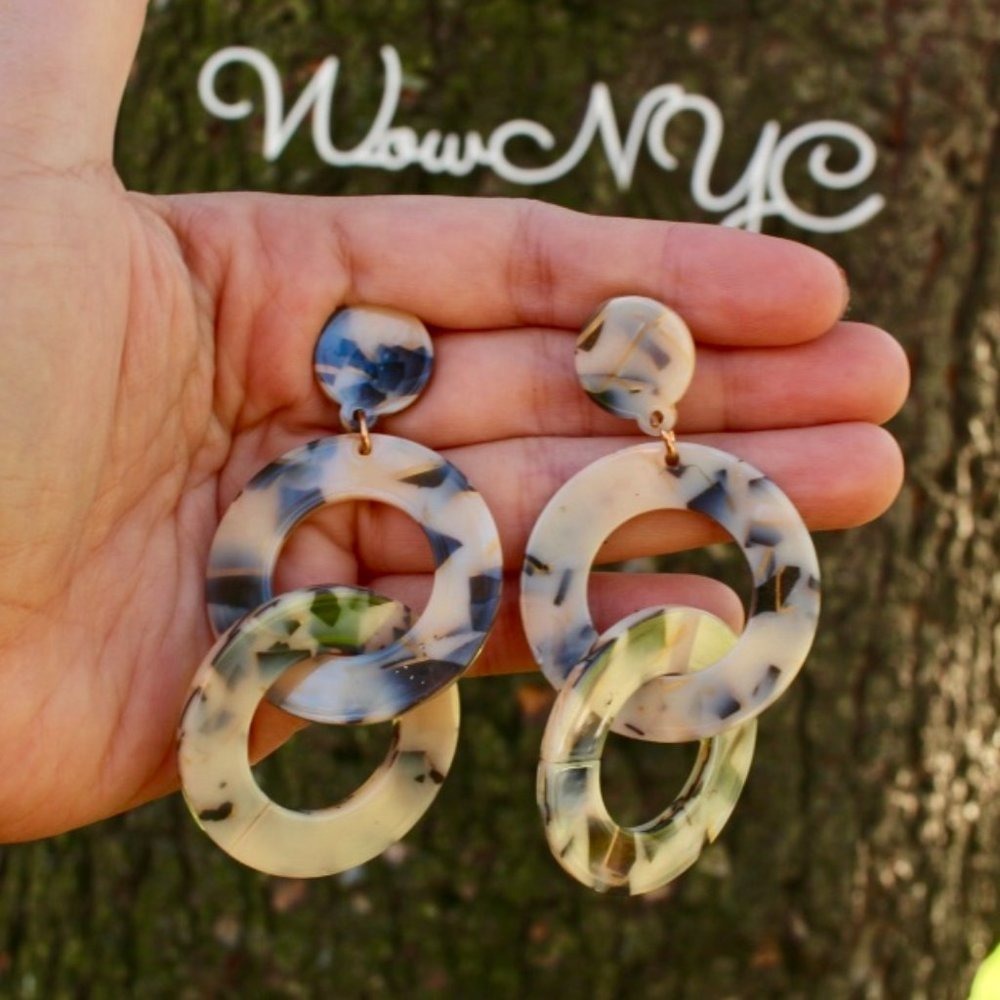 New Chunky Circle Layered Chain Dangle Earrings - image 4